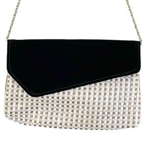 Vintage metallic silver glitter check envelope chain strap crossbody bag